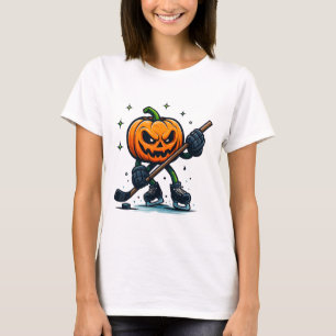 Halloween Scary Pumpkin Showing Hockey Skills Spoo T-Shirt