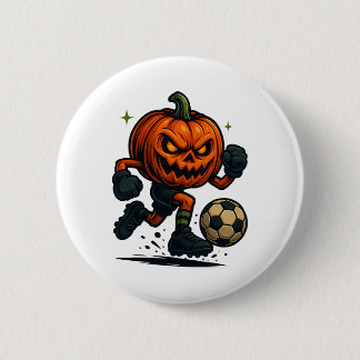 Halloween Scary Pumpkin Showing Soccer Skills Spoo 6 Cm Round Badge