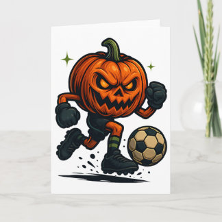 Halloween Scary Pumpkin Showing Soccer Skills Spoo Card