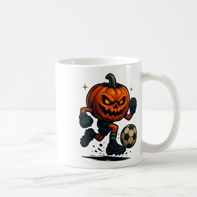 Halloween Scary Pumpkin Showing Soccer Skills Spoo Coffee Mug (Right)