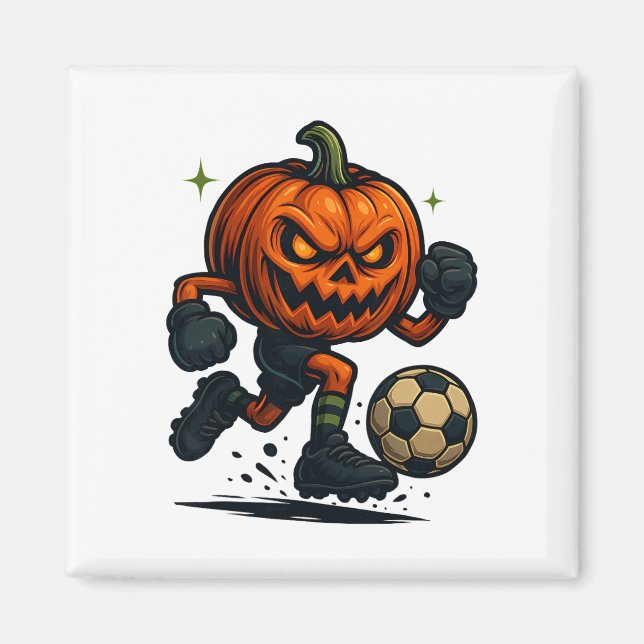 Halloween Scary Pumpkin Showing Soccer Skills Spoo Magnet (Front)