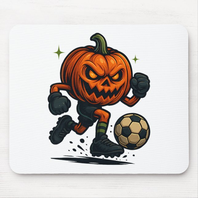 Halloween Scary Pumpkin Showing Soccer Skills Spoo Mouse Pad (Front)