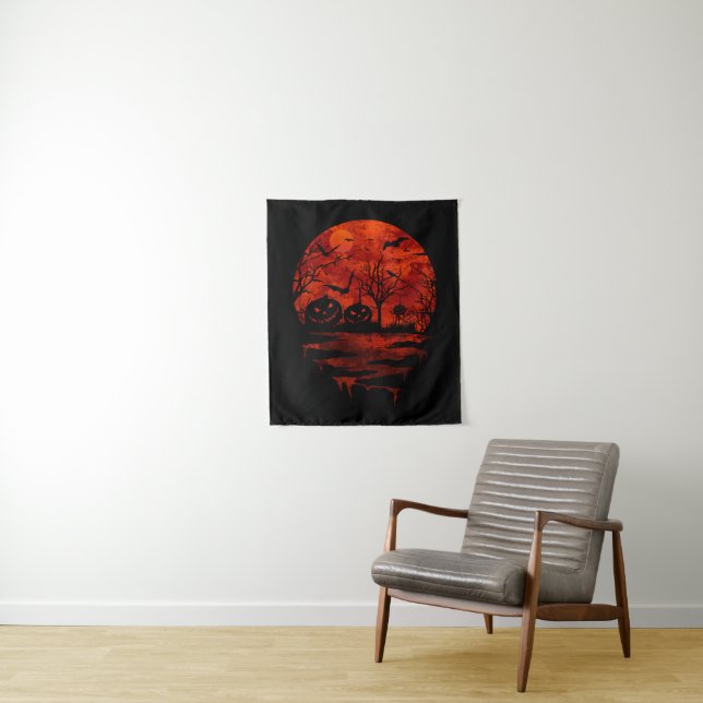 HALLOWEEN SCARY RED MOON TAPESTRY (In Situ)
