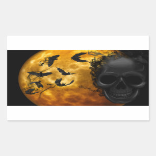Halloween Scary Scene 12 BLK Skull & Bats Rectangular Sticker