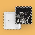 Halloween Scary Skeleton Black White Chequered 15 Cm Square Badge<br><div class="desc">Halloween Scary Skeleton Black White Chequered Retro Buttons features a scary skeleton surrounded by a black and white chequered pattern. Perfect for your Halloween party. Designed by ©Evco Holidays www.zazzle.com/store/evcoholidays</div>
