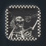 Halloween Scary Skeleton Black White Chequered Paper Plate<br><div class="desc">Halloween Scary Skeleton Black White Chequered Retro Paper Party Plates features a scary skeleton surrounded by a black and white chequered pattern. Perfect for your Halloween party. Designed by ©Evco Holidays www.zazzle.com/store/evcoholidays</div>