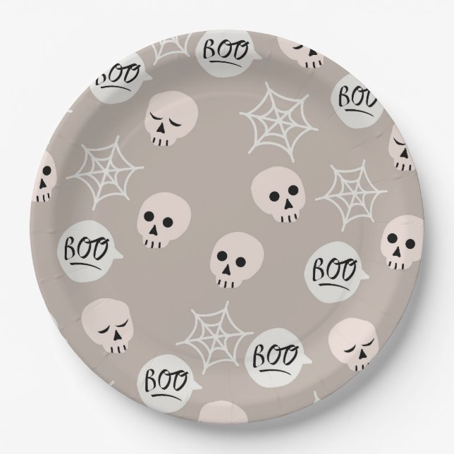 Halloween Scary Skull Spider Pattern Paper Plate (Front)