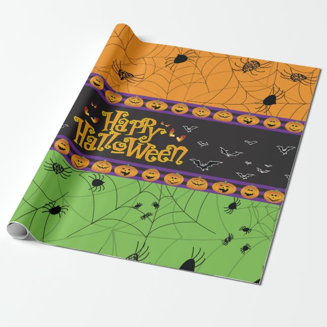 Halloween Scary Spider Webs Wrapping Paper (Unrolled)