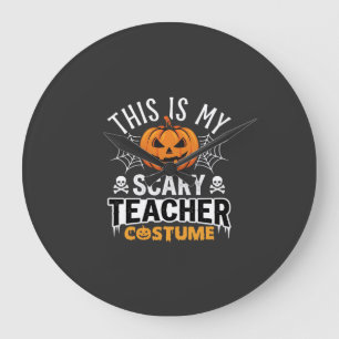 Halloween Scary Teacher Costume Pumpkin Design Large Clock
