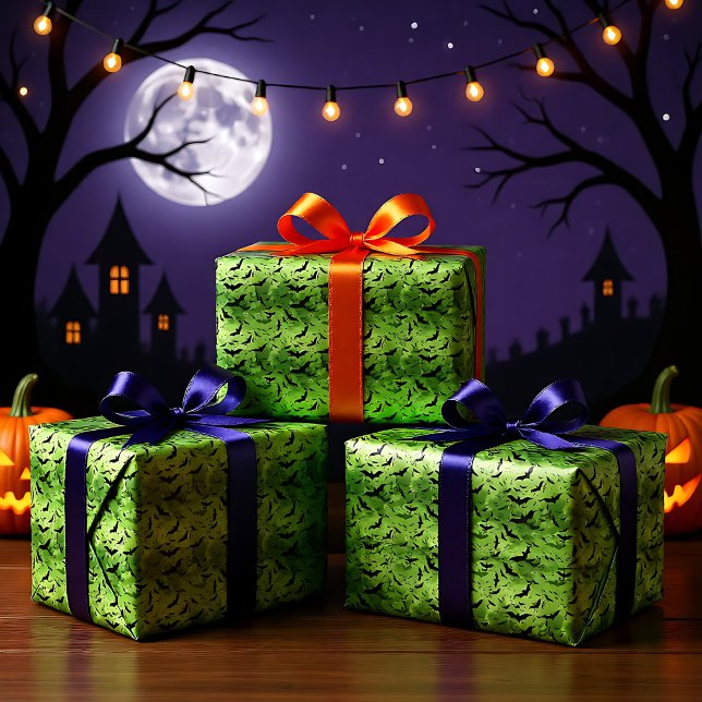 🦇 Halloween - scary 😱 toxsic green Wrapping Paper (🦇 Halloween - scary 😱 toxic green Wrapping Paper)