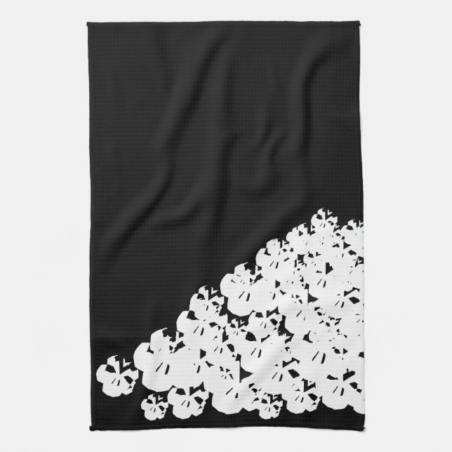 Halloween scary white skulls pile black tea towel (Vertical)