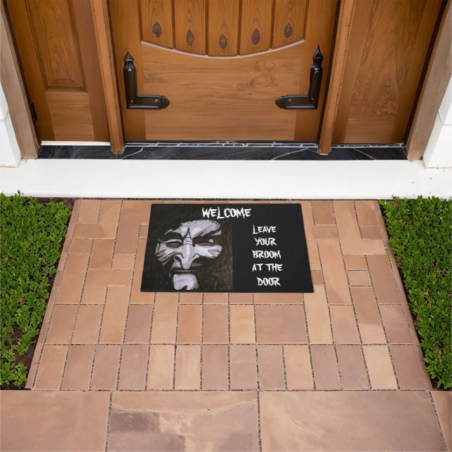 HALLOWEEN SCARY WITCH WELCOME sign Doormat (Outdoor)