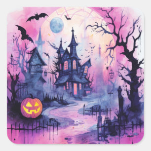 Halloween Scene Haunted House (1) Square Sticker