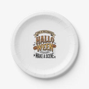 Halloween Scene Shirt Vintage Engraving Pumpkin De Paper Plate
