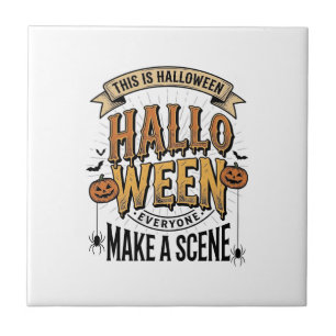 Halloween Scene Shirt Vintage Engraving Pumpkin De Tile