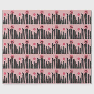 Halloween scene with fence, crow, full moon wrapping paper