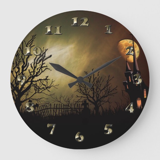 Halloween Scene with Mystical Castle Large Clock (Front)