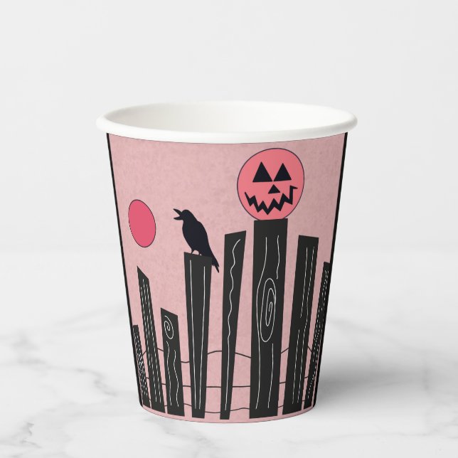 Halloween scene with pink paper cups (Front)