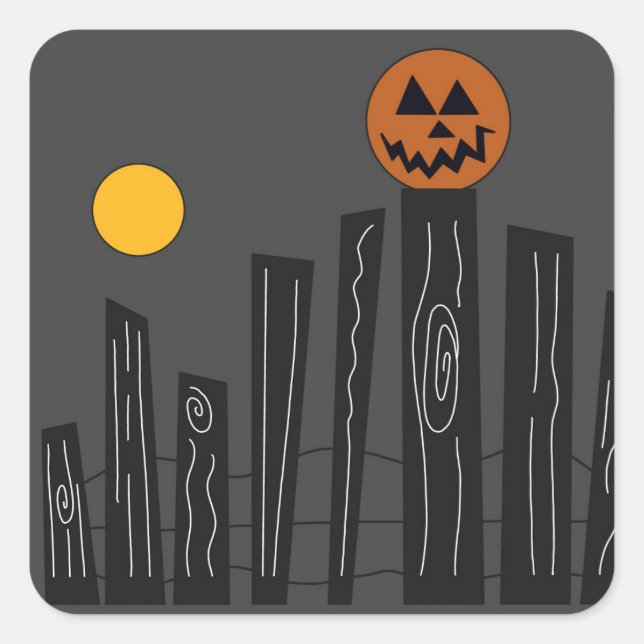 Halloween scene with pumpkin, crow and moon  square sticker (Front)