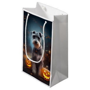 Halloween Schnauzer With Pumpkins Scary Small Gift Bag