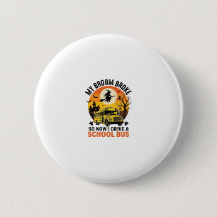 Halloween School Bus Witch Vintage Teacher Design_ 6 Cm Round Badge