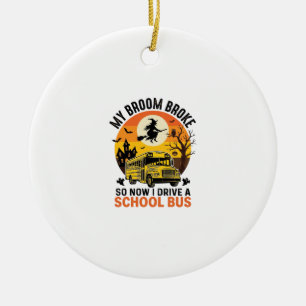 Halloween School Bus Witch Vintage Teacher Design_ Ceramic Tree Decoration