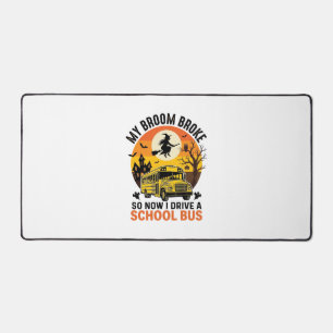 Halloween School Bus Witch Vintage Teacher Design_ Desk Mat