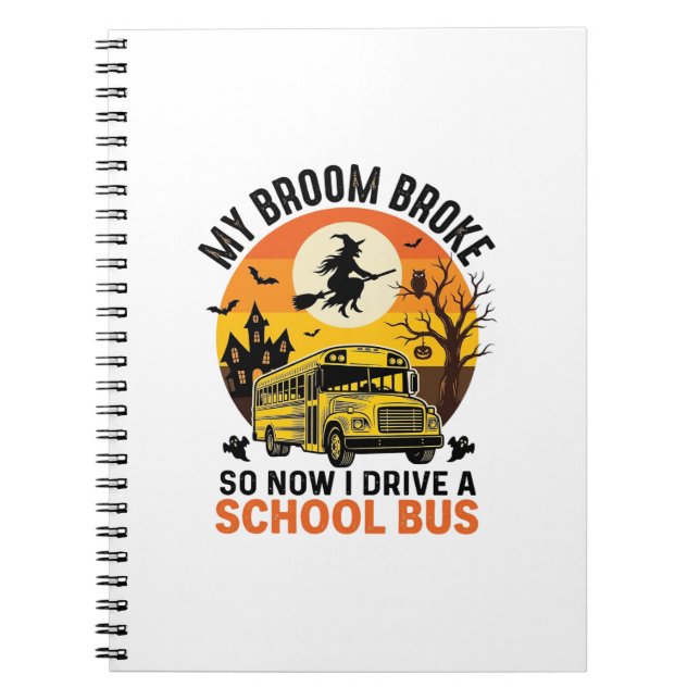Halloween School Bus Witch Vintage Teacher Design_ Notebook (Front)