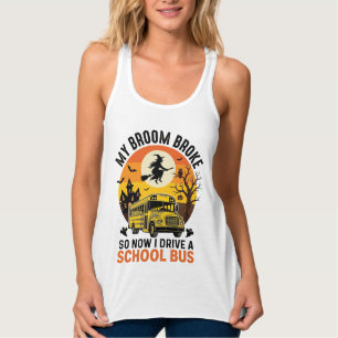 Halloween School Bus Witch Vintage Teacher Design_ Singlet