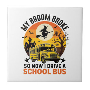 Halloween School Bus Witch Vintage Teacher Design_ Tile