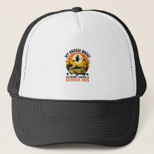 Halloween School Bus Witch Vintage Teacher Design_ Trucker Hat