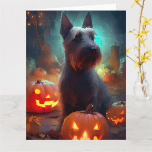 Halloween Scottish Terrier With Pumpkins Scary Card
