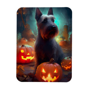 Halloween Scottish Terrier With Pumpkins Scary  Magnet