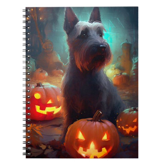 Halloween Scottish Terrier With Pumpkins Scary  Notebook (Front)