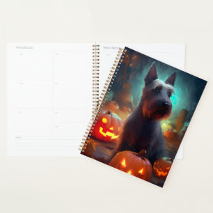 Halloween Scottish Terrier With Pumpkins Scary  Planner