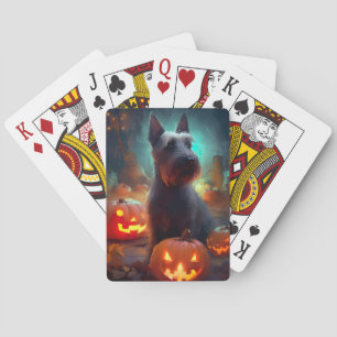 Halloween Scottish Terrier With Pumpkins Scary Playing Cards