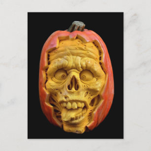 Halloween Sculpted Jack-O’-Lantern Scary Face Postcard