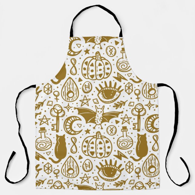 Halloween seamless pattern. Holiday golden ink sil Apron (Front)