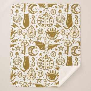 Halloween seamless pattern. Holiday golden ink sil Sherpa Blanket