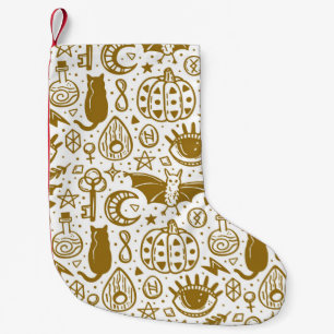 Halloween seamless pattern. Holiday golden ink sil Small Christmas Stocking
