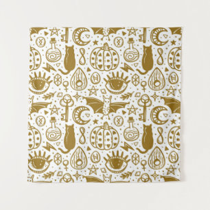 Halloween seamless pattern. Holiday golden ink sil Tapestry