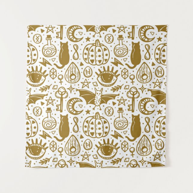 Halloween seamless pattern. Holiday golden ink sil Tapestry (Front)