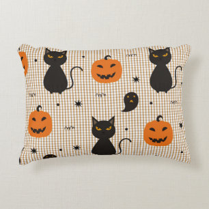 Halloween seamless pattern with black cat and ghos decorative cushion