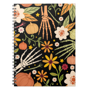 Halloween seamless pattern with bones and floral e notebook