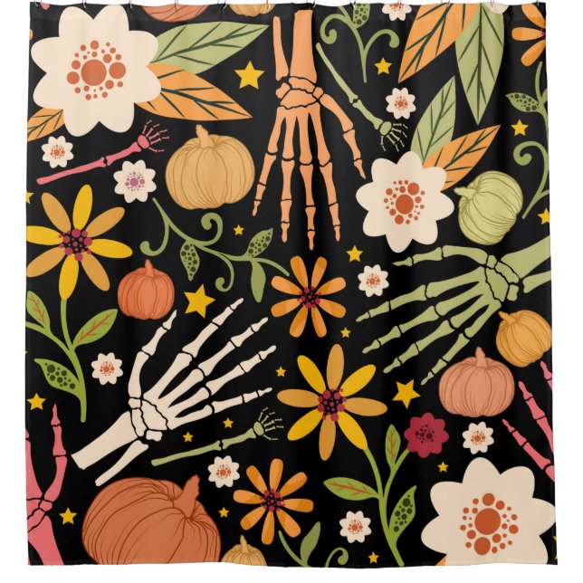 Halloween seamless pattern with bones and floral e shower curtain (Front)