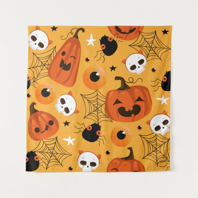 Halloween seamless pattern with cute pumpkins, sku tapestry (Front)