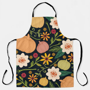 Halloween seamless pattern with flowers,pumpkins a apron