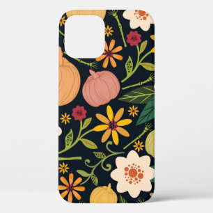 Halloween seamless pattern with flowers,pumpkins a iPhone 12 case