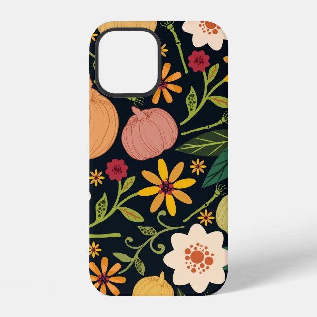 Halloween seamless pattern with flowers,pumpkins a iPhone case (Back)