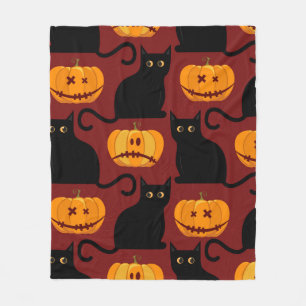 Halloween seamless pattern with pumpkins and black fleece blanket